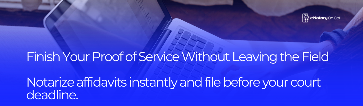 Finish Your Proof of Service Without Leaving the Field Notarize affidavits instantly and file before your court deadline.