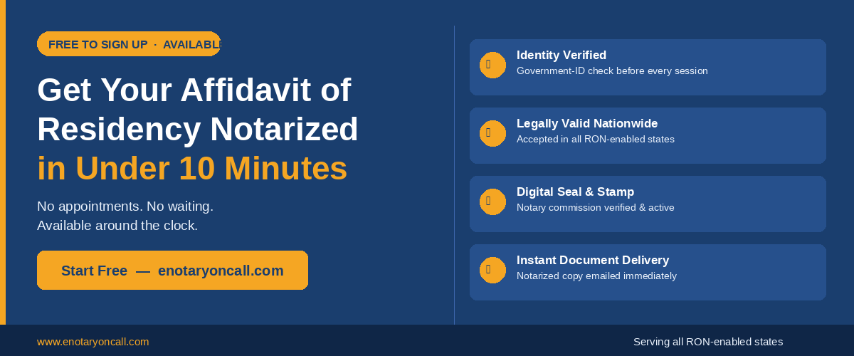 State requirements for notarized affidavit of residency - Texas Florida California Ohio Arizona