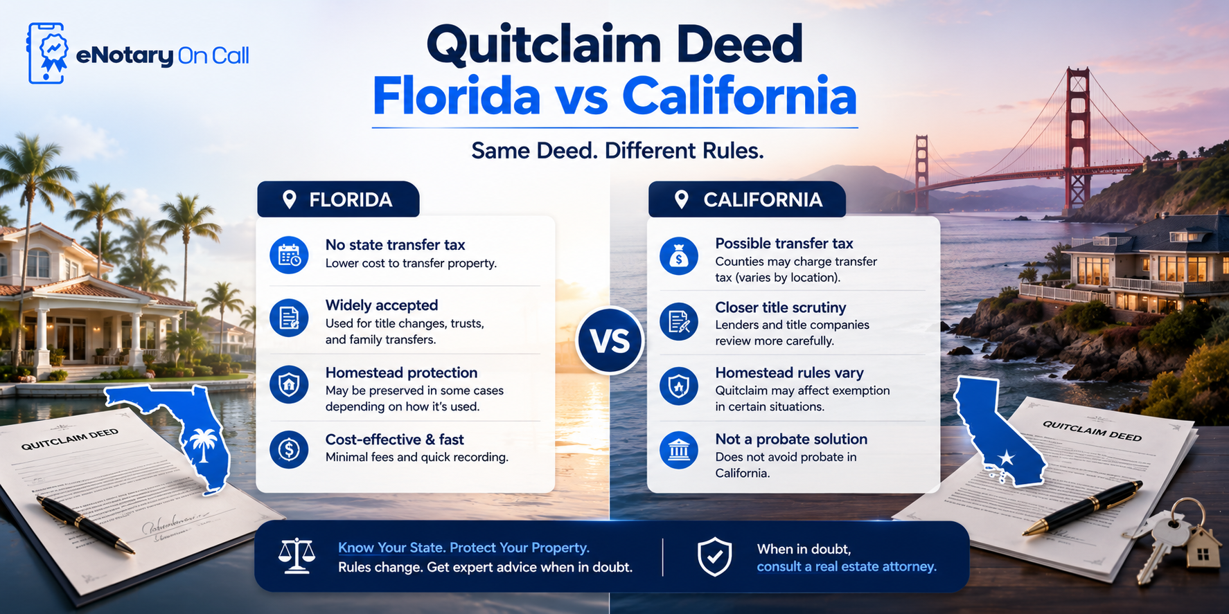 Quitclaim Deed Florida vs Quitclaim Deed California