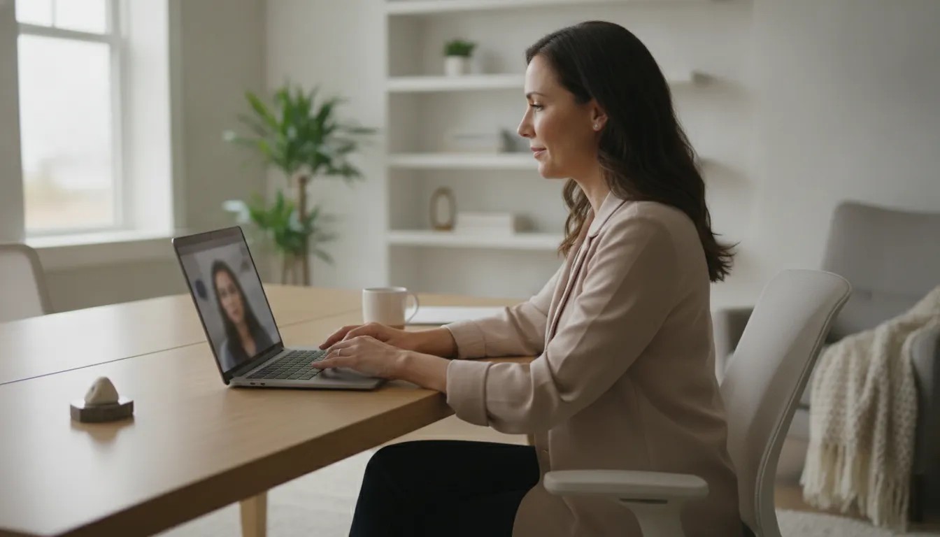 Remote online notary session on a computer with a signer preparing documents